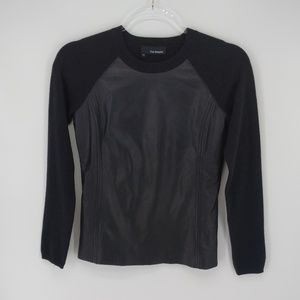 The Kooples Black Leather Front Sweater Sz XS